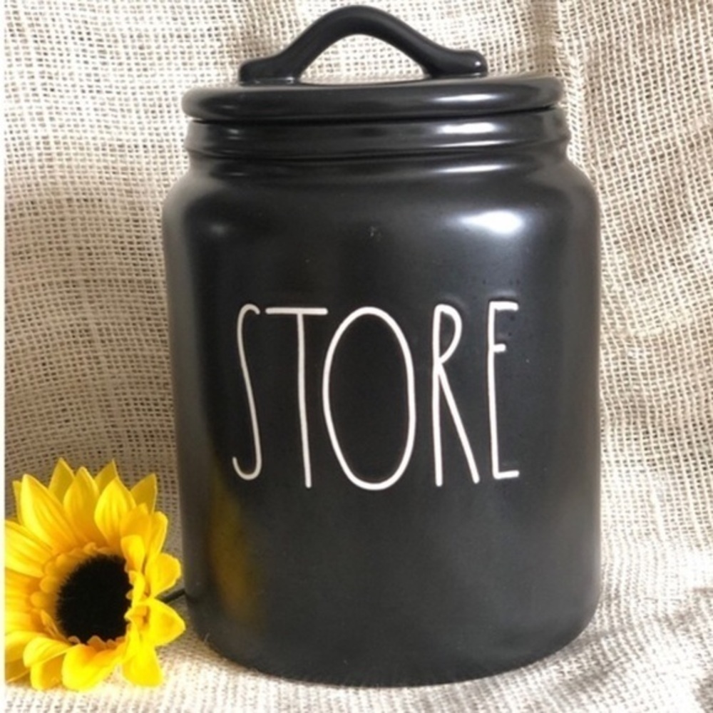 Rae Dunn Black LL Store Ceramic Canister 8” H x 5” D